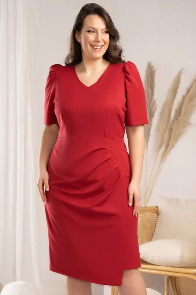 Červené plus size šaty s krátkým rukávem Karko