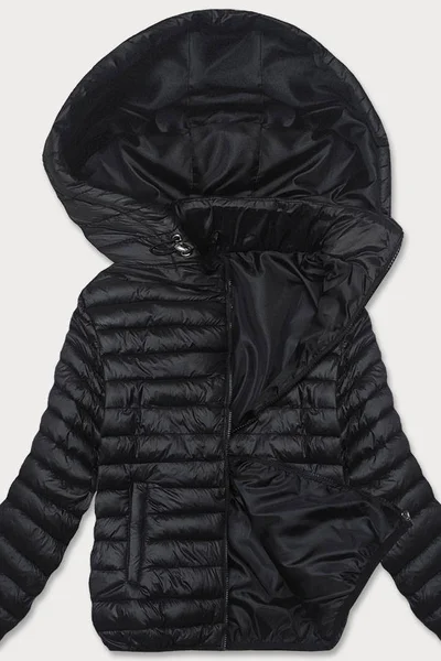 Lehká černá přechodová bunda s kapucí plus size S'WEST