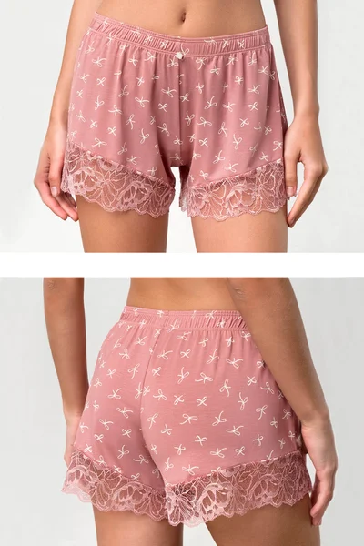 Světle růžové vzorované pyžamové šortky s krajkou Vamp