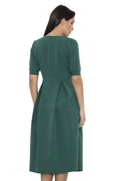 Lahvově zelené dámské midi šaty s nabíranou sukní Figl