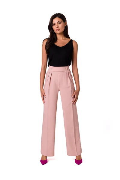 Elegantní dámské světle růžové kalhoty BeWear rovný střih