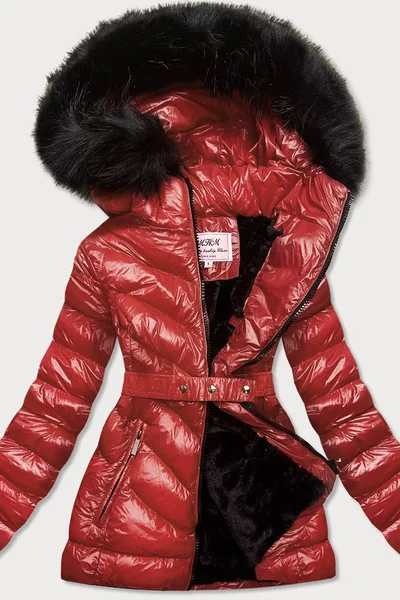 Červená metalická prošívaná bunda s kapucí MHM