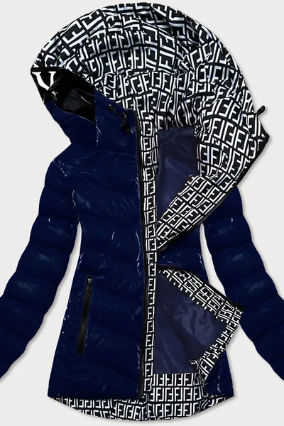 Tmavě modrá vypasovaná metalický bunda se zdobenou kapucí SPEED.A