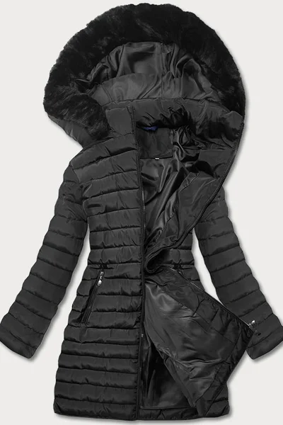 Dámský prošívaný kabát s kapucí MINORITY černý plus size