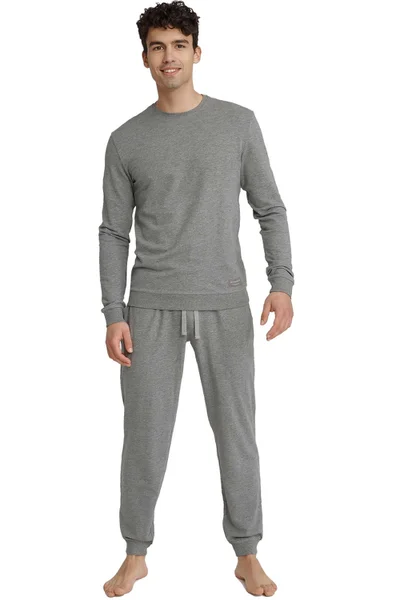 Bavlněné pánské pyžamo v šedé barvě Henderson plus size