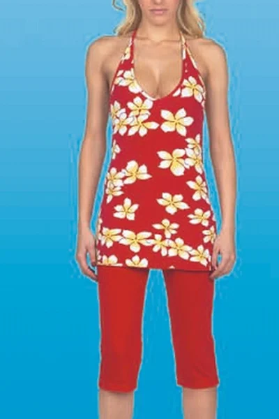 Červené dámské pyžamo s potiskem květů Vamp 5814