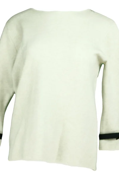 Dámský svetr na rukávech zdobený bílým plisovaným volánkem a černou stužkou Gemini SW 0202