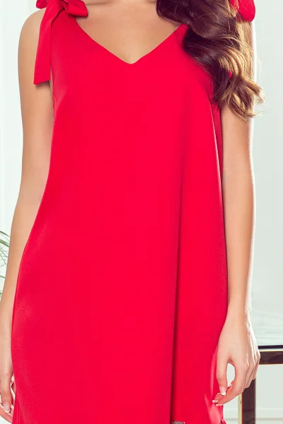 Červené dámské šaty s mašličkami na ramenou a s volánkem Numoco 306-1