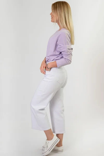 Široké dámské kalhoty s protrženími FASHION