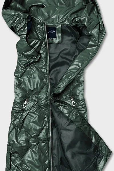 Lahvově zelená lesklá prošívaná vesta Miss TiTi
