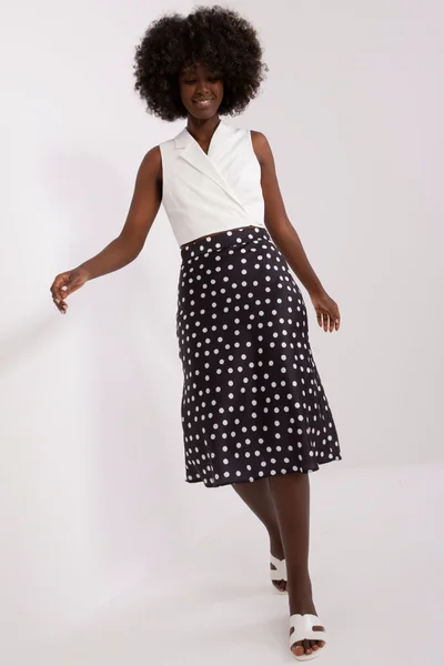 Vzdušná dámská midi sukně FPrice černá s puntíky