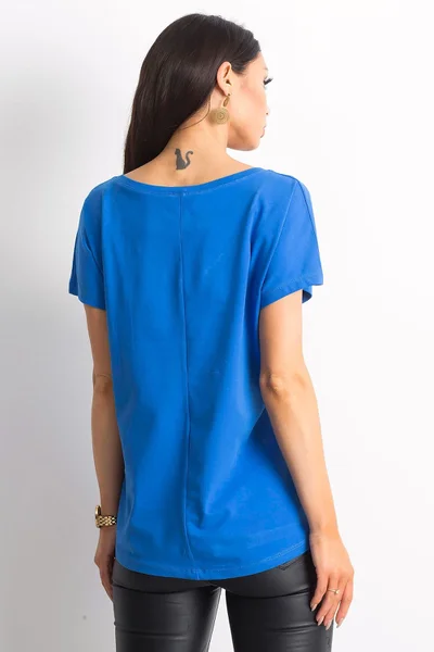 Tmavě modré dámské bavlněné tričko s výstřihem do V FPrice