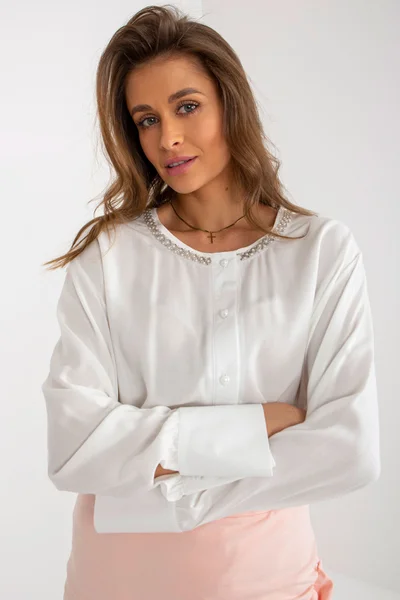 Lehká letní bílá košile s dlouhým rukávem FPrice
