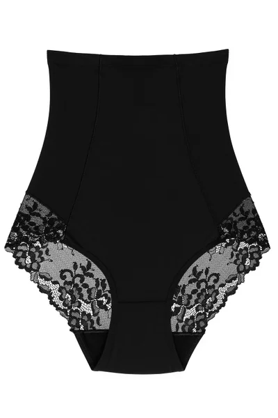 Vysoké tvarující dámské kalhotky v černé barvě s krajkou Wol-Bar