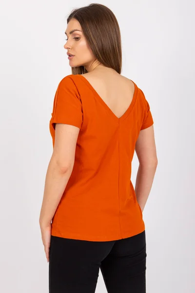 Dámské triko s výstřihem vzadu, tmavě oranžové FPrice