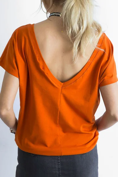 Dámské triko s výstřihem vzadu, tmavě oranžové FPrice