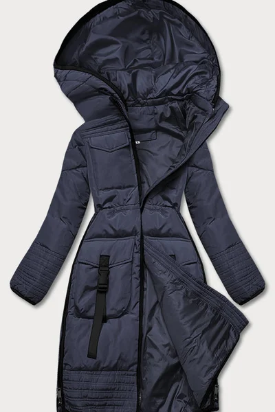 Dlouhý dámský tmavě modrý kabát s kapucí Z-DESIGN