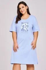 Světle modrá plus size dámská noční košile s potiskem Taro