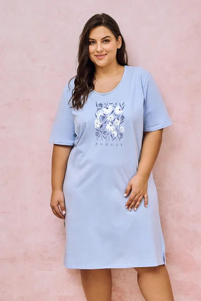 Světle modrá plus size dámská noční košile s potiskem Taro