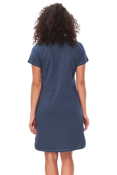 Tmavě modrá dámská noční košile s krátkým rukávem Dobranocka