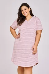 Světle růžová pruhovaná bavlněná noční košile plus size Taro