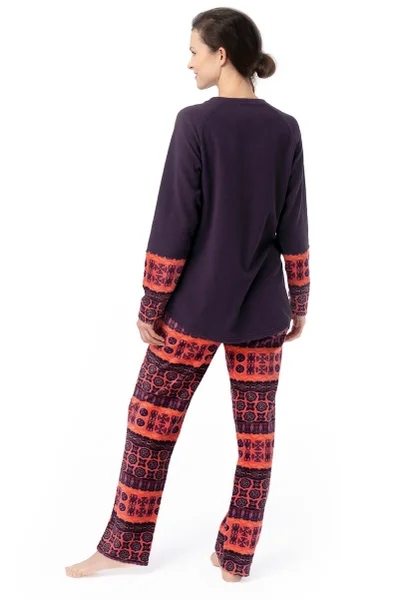 Oranžovo-černé dámské dlouhé pyžamo Key