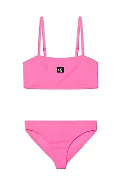 Světle růžové dvoudílné plavky pro dívky Calvin Klein