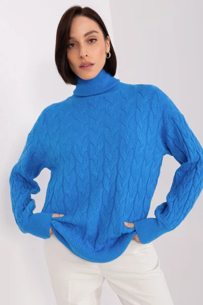 Modrý ležérní dámský pletený svetr AT