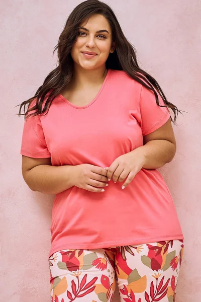 Plus size korálové dámské pyžamo Taro