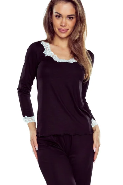 Dlouhé elegantní dámské pyžamo v černé barvě Eldar plus size