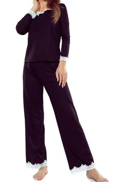 Dlouhé elegantní dámské pyžamo v černé barvě Eldar plus size