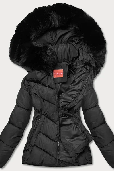 Černá dámská bunda s kapucí s kožíškem YES!PINK