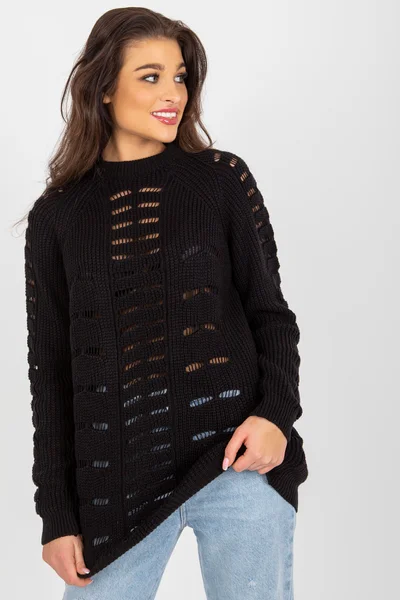 Černý dámský děrovaný pulovr FPrice