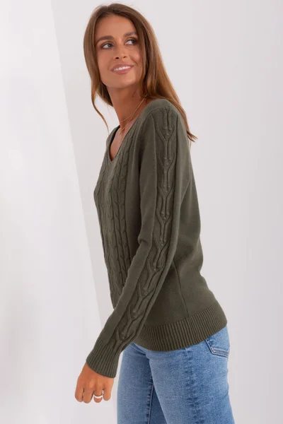 Khaki dámský V-neck svetr AT