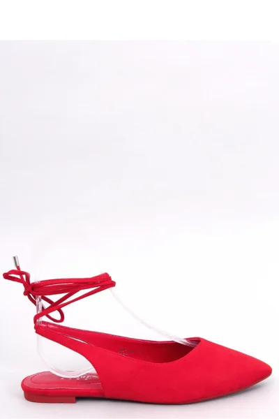 Červené semišové dámské baleríny se zavazováním kolem kotníku Inello