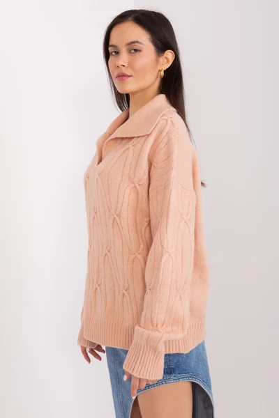 Broskvový dámský pulovr s límečkem AT