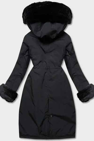 Černý dámský zimní kabát s kožíškem MHM