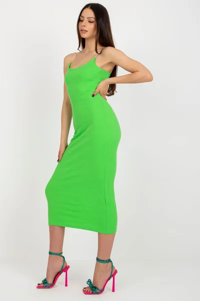 Neonově zelené přiléhavé midi šaty na ramínka RELEVANCE