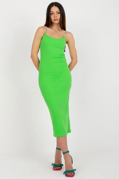 Neonově zelené přiléhavé midi šaty na ramínka RELEVANCE