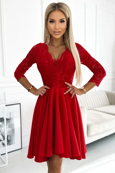 Červené společenské dámské šaty s asymetrickou sukní Numoco
