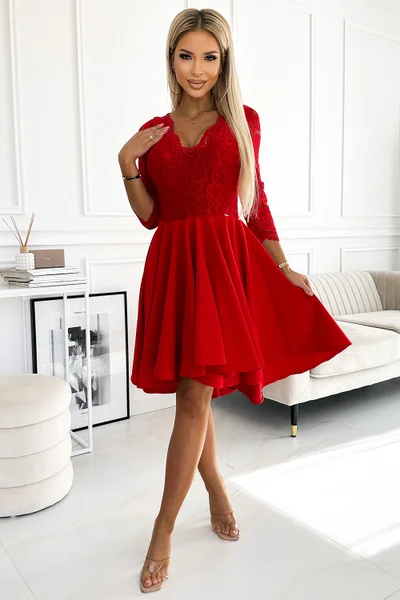 Červené společenské dámské šaty s asymetrickou sukní Numoco