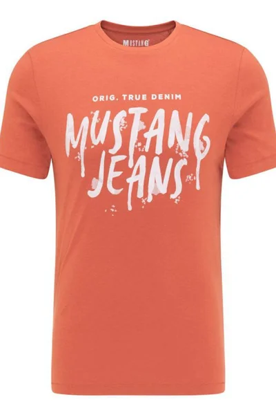 Pánské oranžové bavlněné tričko s krátkým rukávem Mustang