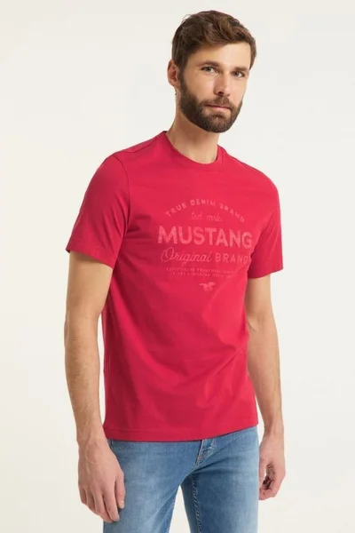 Pánské červené tričko s krátkým rukávem Mustang