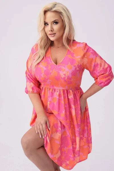 Oranžovo-růžové vzdušné dámské plus size šaty Moon