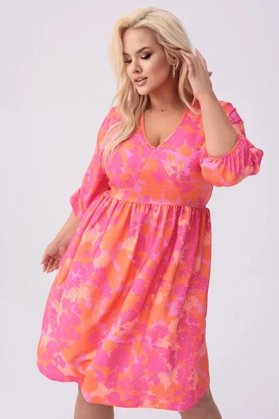 Oranžovo-růžové vzdušné dámské plus size šaty Moon