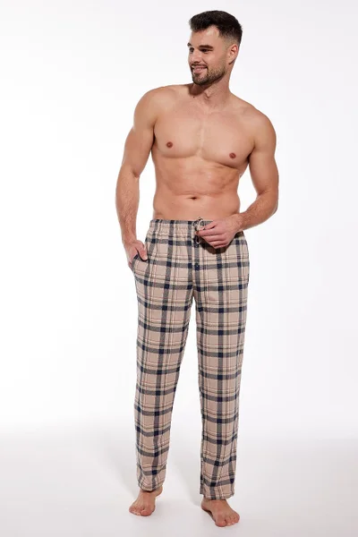 Béžové kostkované pánské kalhoty k pyžamu Cornette