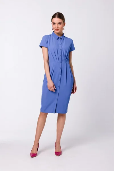 Dámské midi šaty s límečkem v modré barvě Style