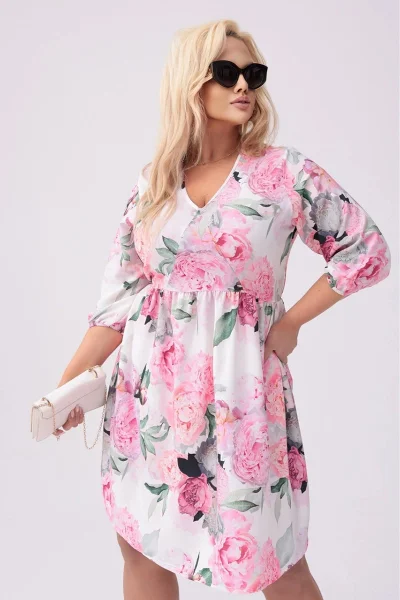 Světle růžové dámské květované šaty plus size Moon