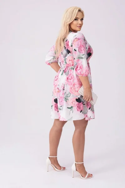 Světle růžové dámské květované šaty plus size Moon