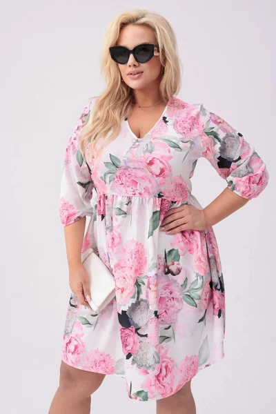 Světle růžové dámské květované šaty plus size Moon